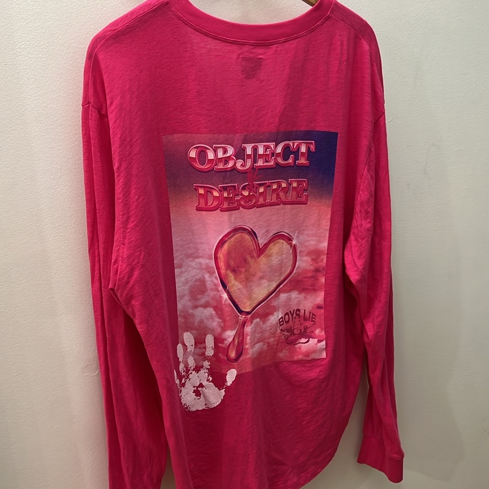 Boys Lie Hot Pink Long Sleeve Tee with Heart Graphic